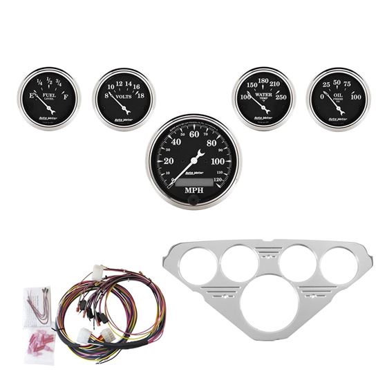 Autometer Old Tyme Black 5 Piece Kit Direct-Fit Da