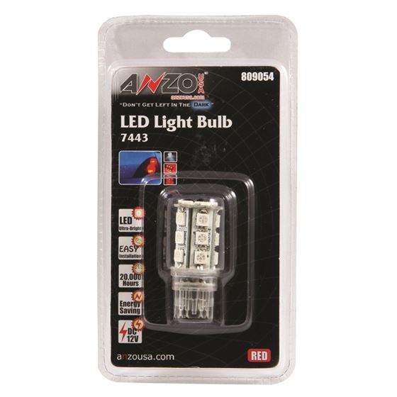 ANZO LED Bulbs Universal 7443 Red - 18 LEDs 1 3/4i